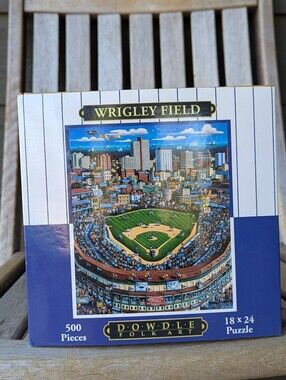 Dowdle Folk Art Wrigley Field 500-Piece Puzzle - Blue & White Pinstripe Box